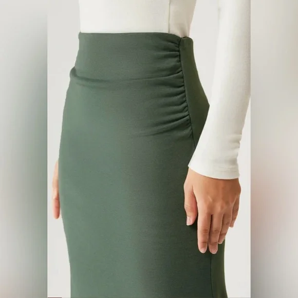 OGL Mermaid Maxi Skirt with Ruched Side & Brushed Inside - 
Bush Green - Large - Picture 2 of 6